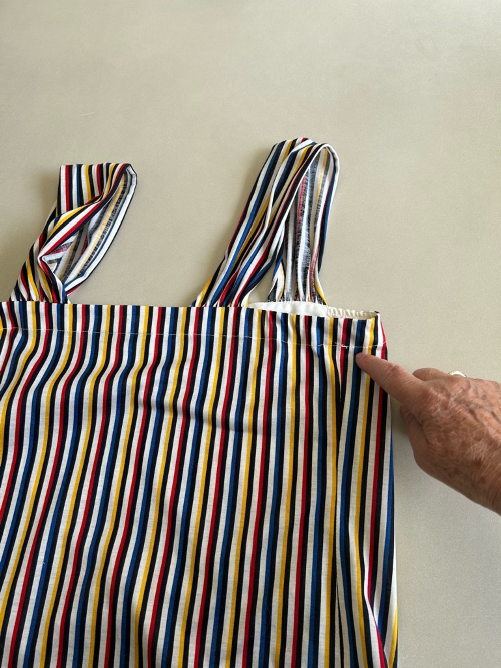 Vintage Raffanalla Stripe Square-Neck Cotton Crop Top - Navy/Red/Yellow Size 8 - Picture 14 of 14